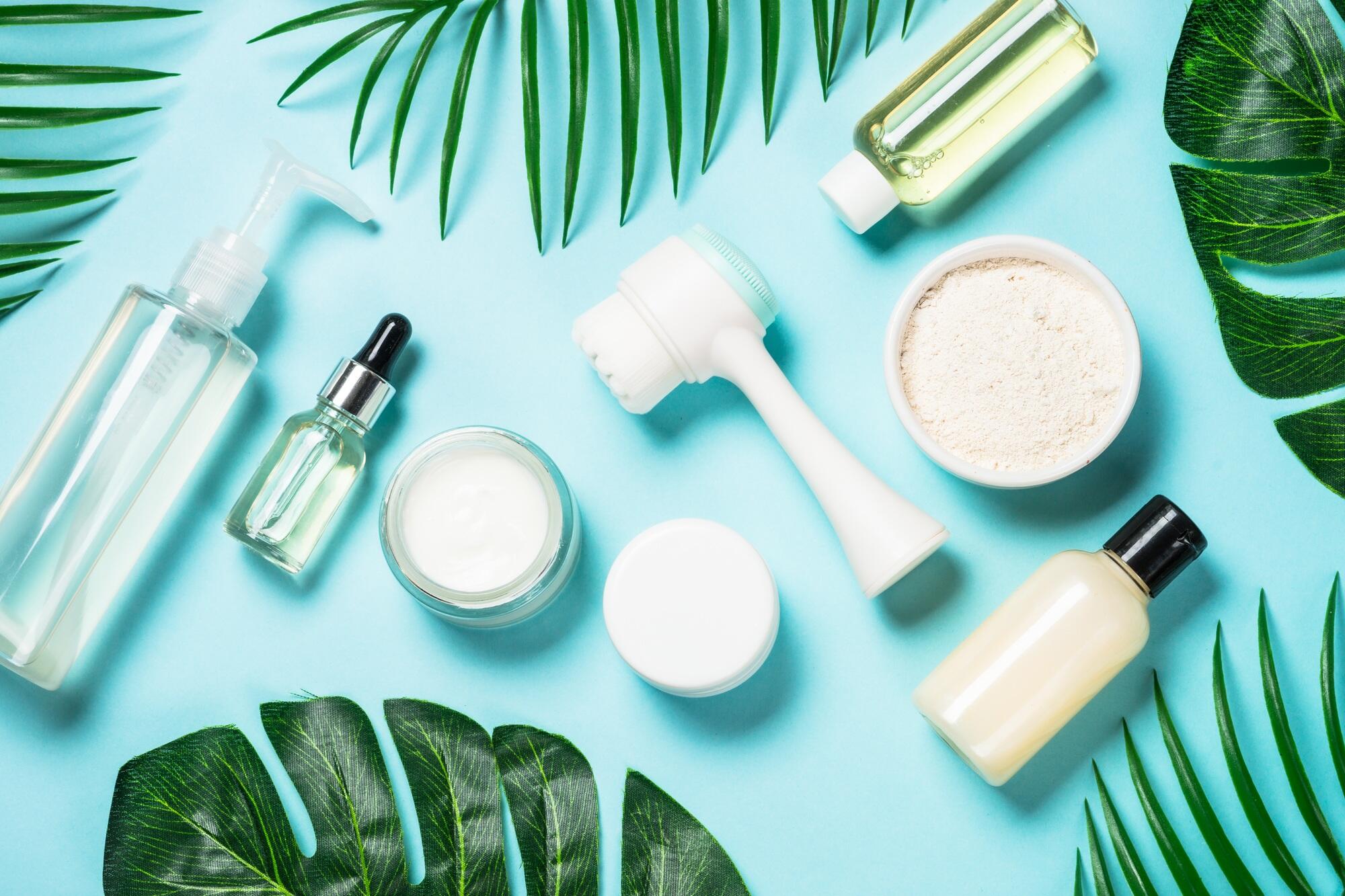 Skin care product on blue background